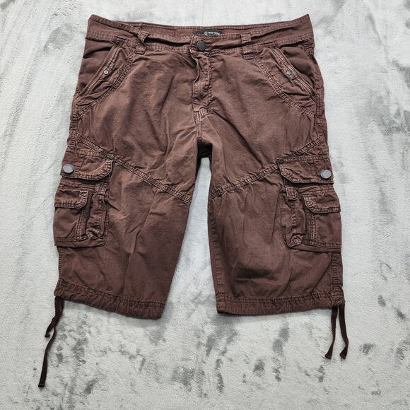 Fried-Denim Shorts Mens 36 Brown Multi Pocket Cargo Utility Drawstring Hem - Picture 1 of 11